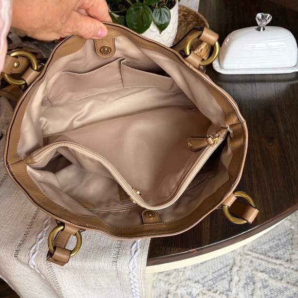 Coach Campbell Belle Tan Leather Shoulder Tote with Scarf - Picture 5 of 12